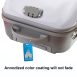 photo of sample engraved aluminum luggage tag attached to suitcase