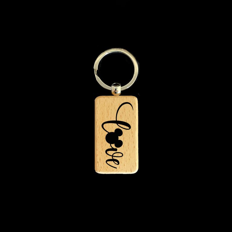 Love Mickey Silhouette Rectangular Wooden Keychain