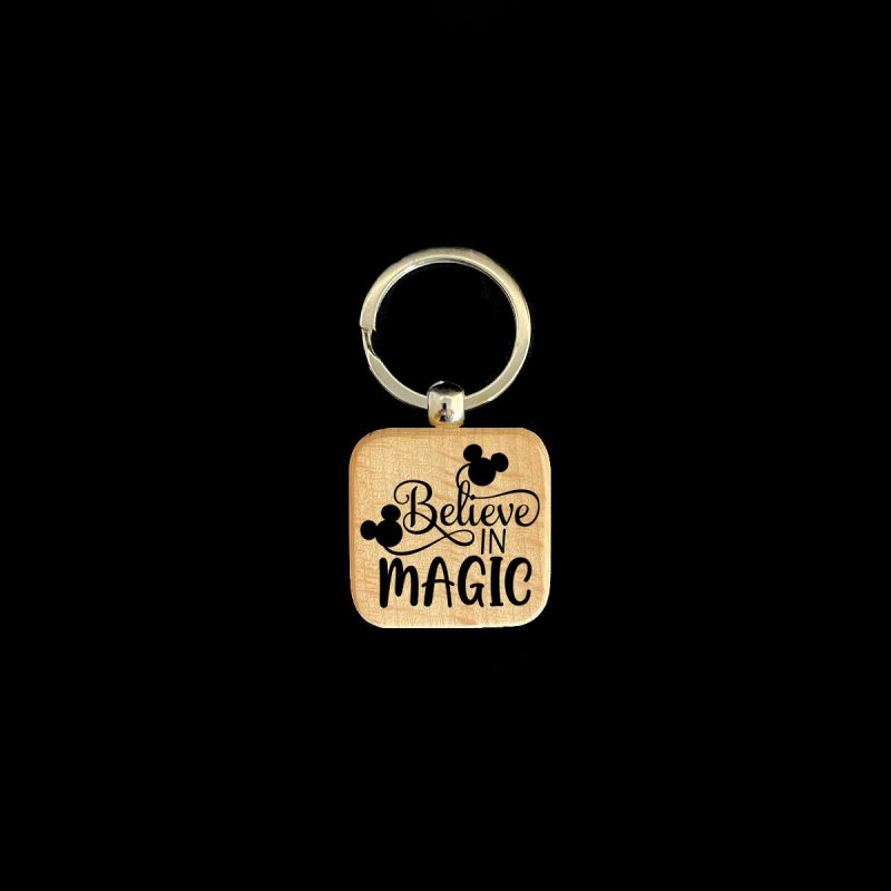 Believe in Magic Square Wooden Keychain
