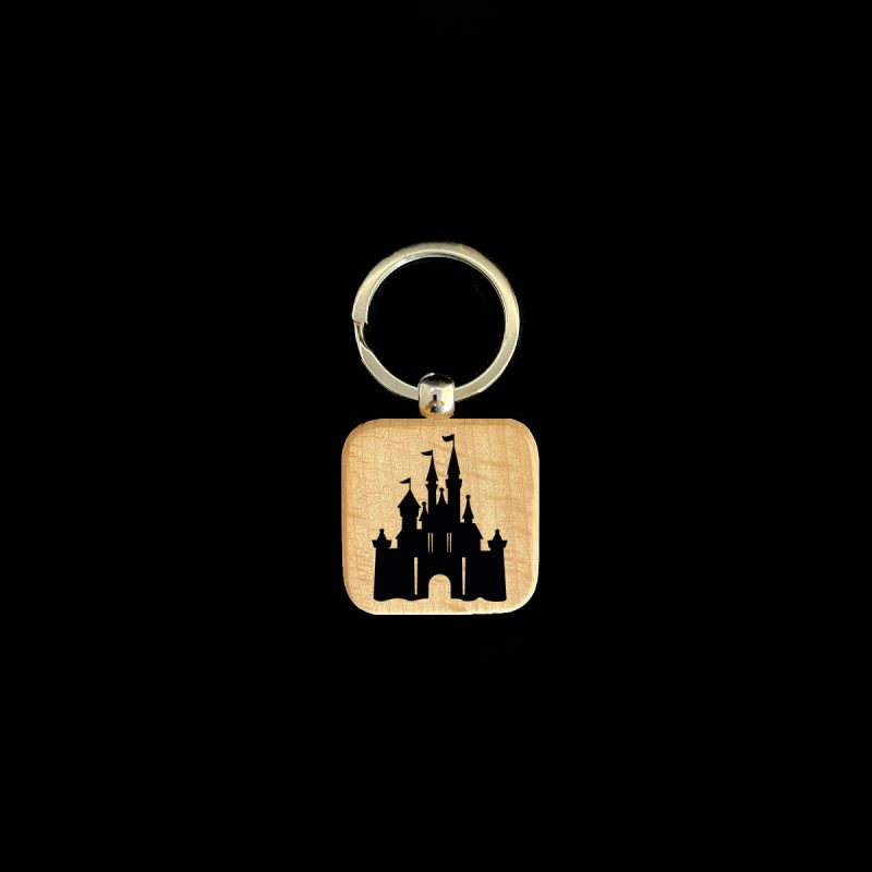 Cinderella Castle Square Wooden Keychain